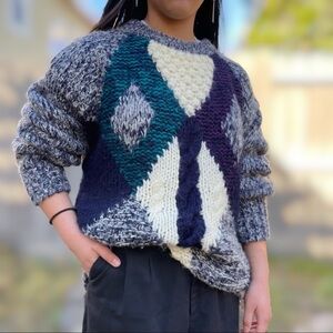 VTG Oversized crew neck knit grandpa sweater large